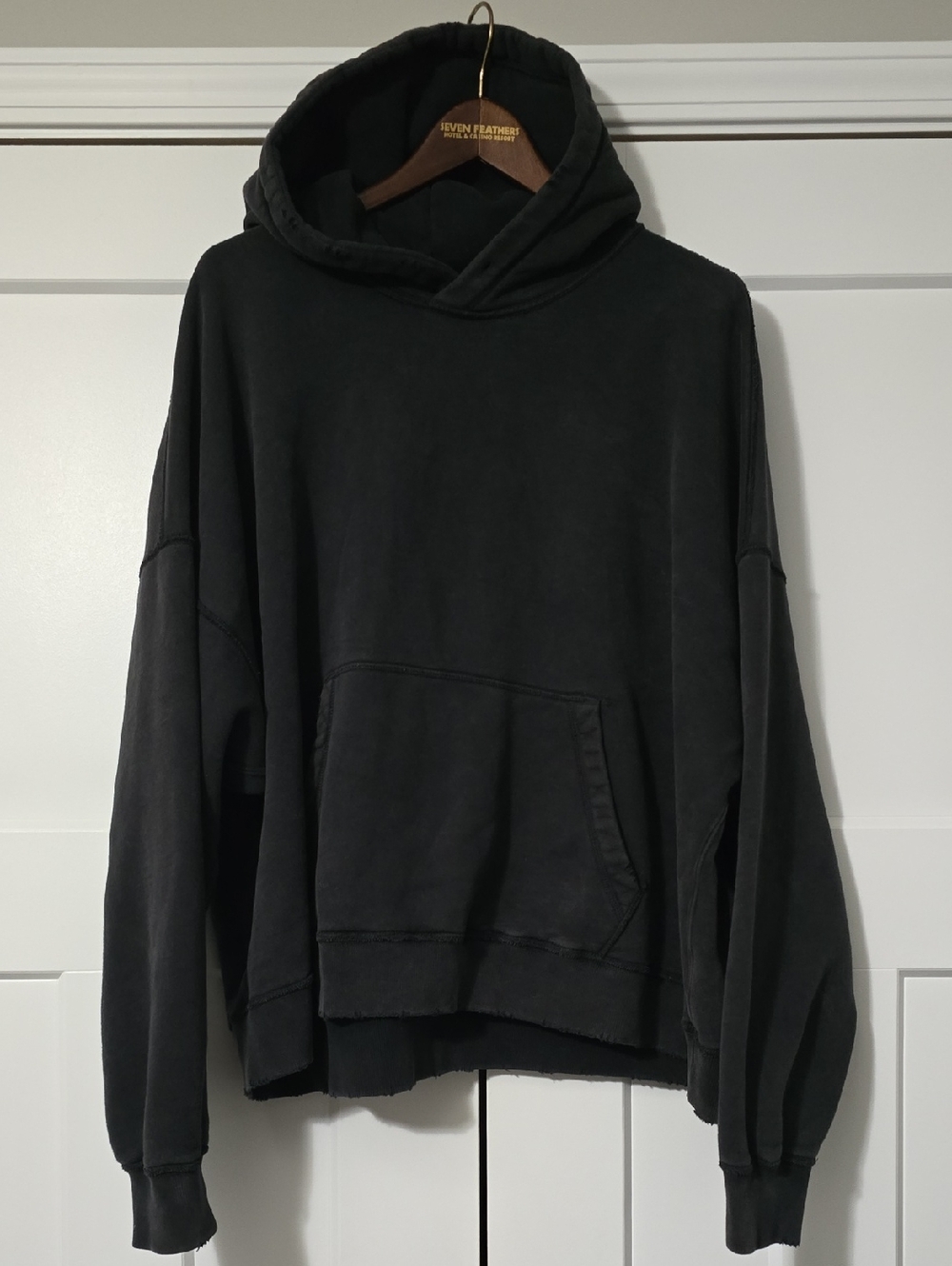 Abercrombie & Fitch Black Distressed Cropped Pullover Hoodie